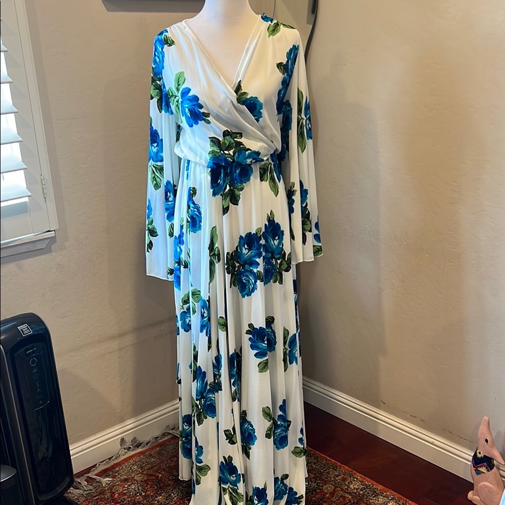 Floral Blue and Green Maxi Dress